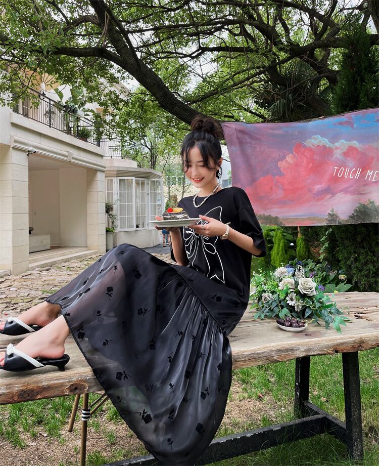 美人度アップ 新作 スウィート 切り替え 花柄 半袖 ワンピースins-8222