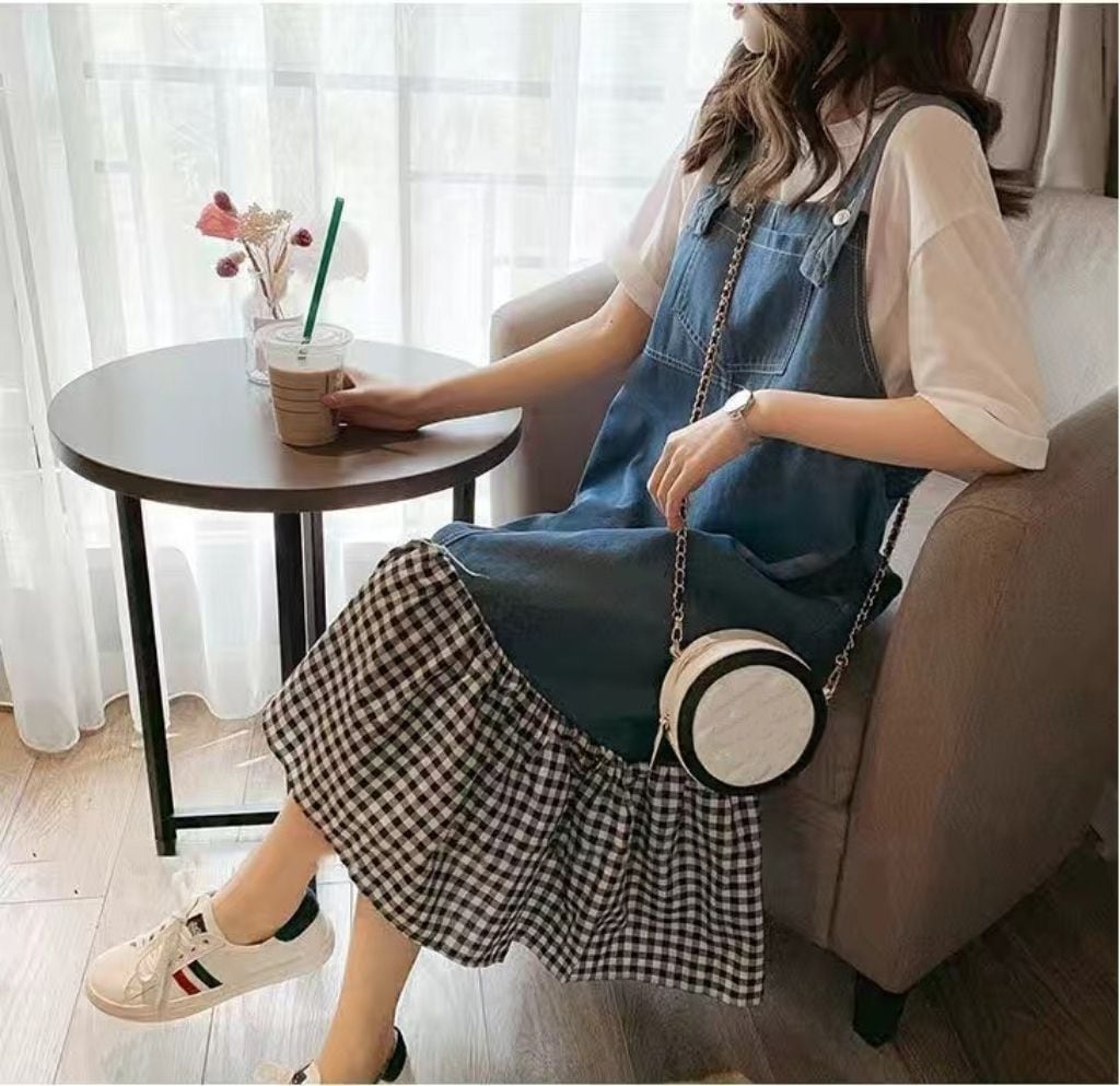 話題沸騰中 オシャレ度満点 切り替え 半袖Tシャツ+ワンピース セットアップins-8322
