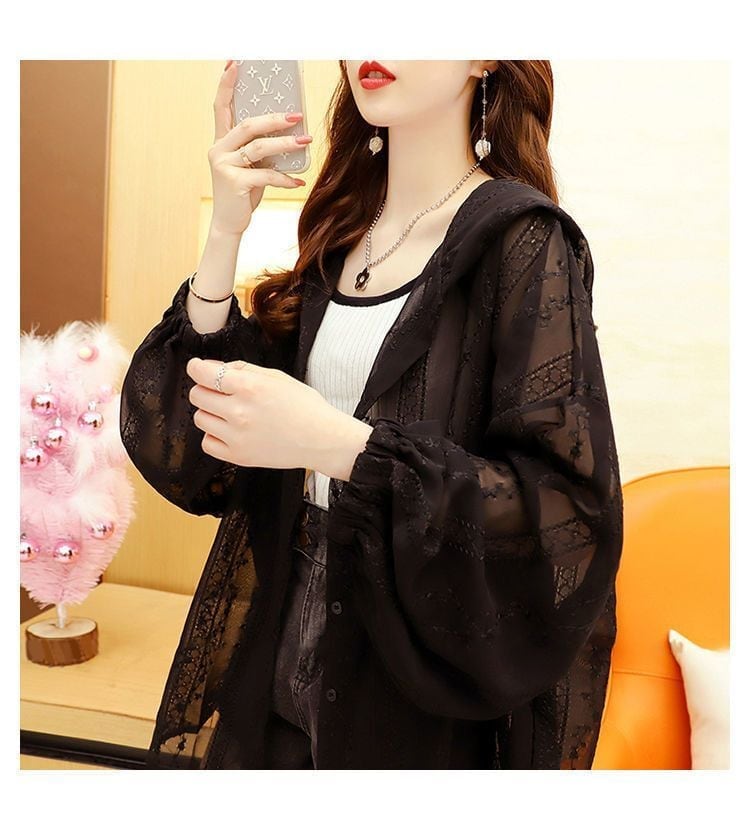 新商品 UVカット夏 長袖 薄手 透け感 日焼け止め ゆったり 全6色 シャツ ins-4993