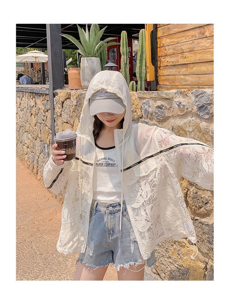 数量限定 美人度アップ 透け感 日焼け対策 冷房対策 UVカット フード付き パーカーins-4975