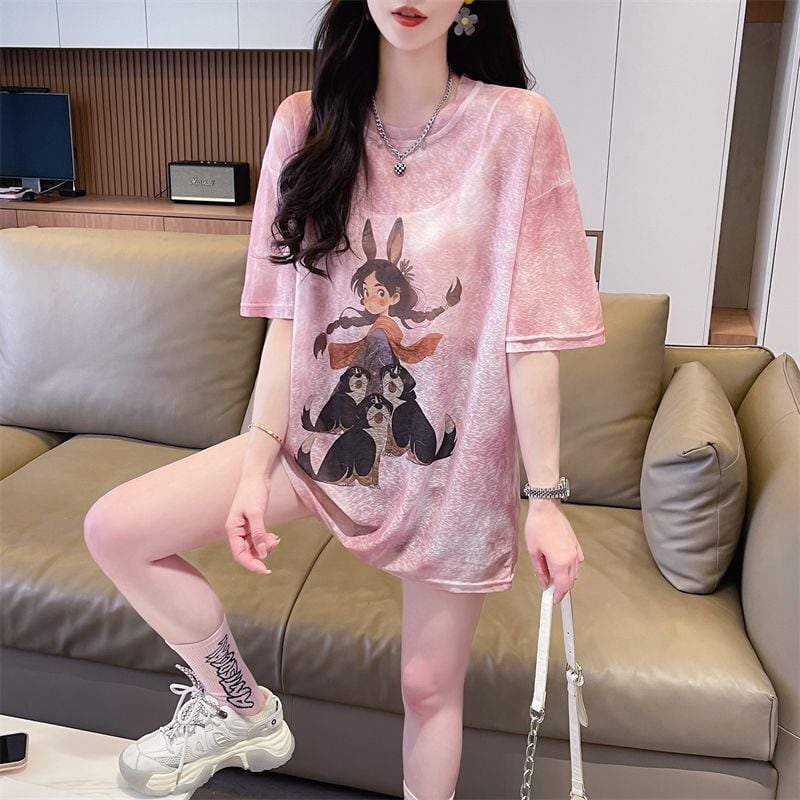 着回し力抜群 アバンギャルド 絞り染め プリント 3色選択 半袖Tシャツins-8575