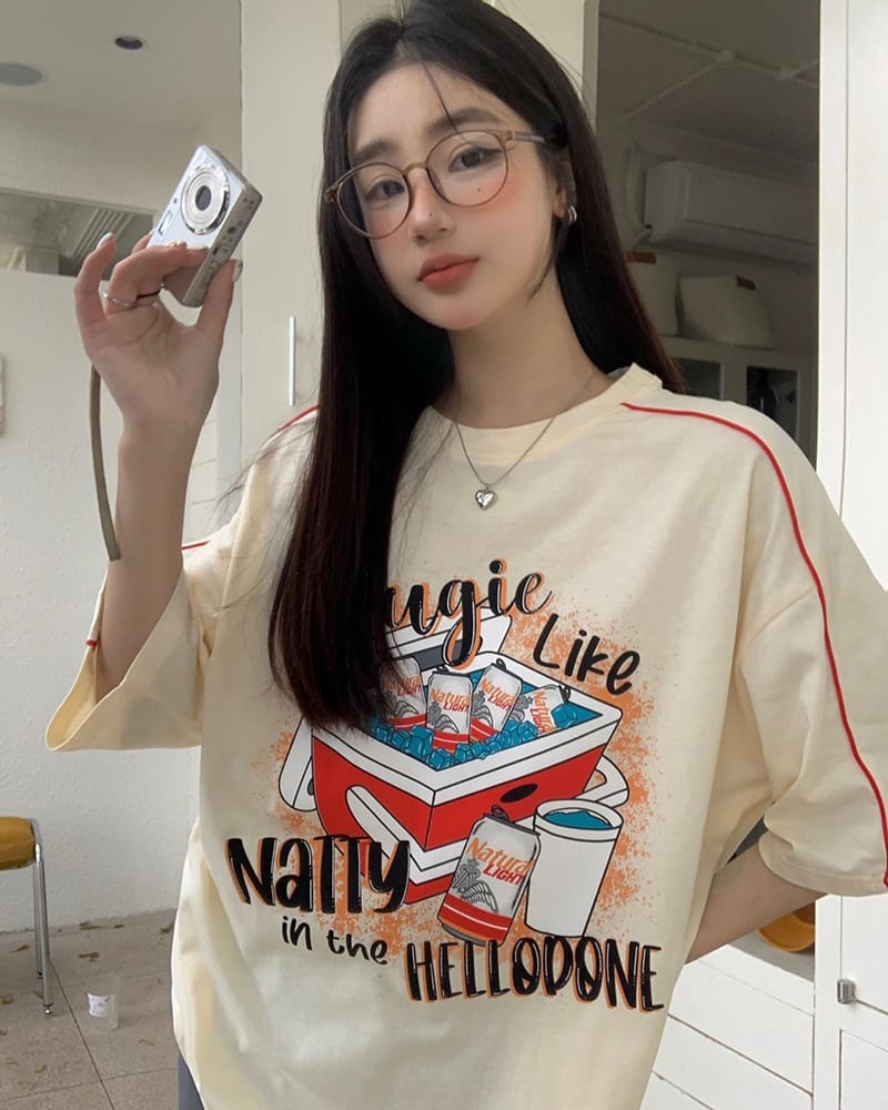 着せ ビッグロゴ ゆったり ロングTシャツ 半袖 ワンピースins-4859
