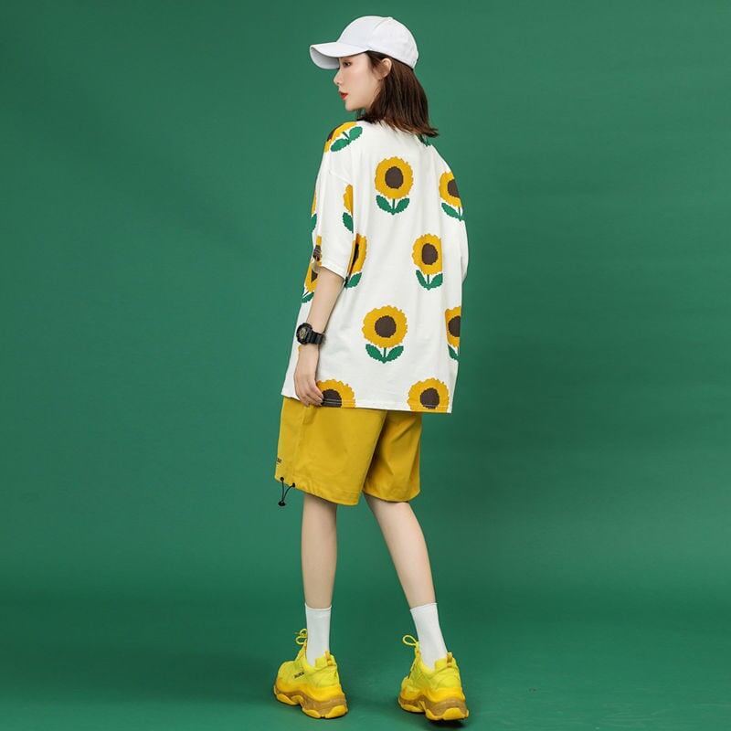 新商品 簡潔 カジュアル 花柄 半袖Tシャツⅹパンツセットins-8071
