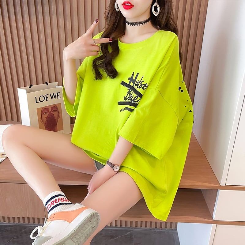 【人気商品再入荷!】 デザイン個性ゆったりミドル丈半袖Tシャツins-3036