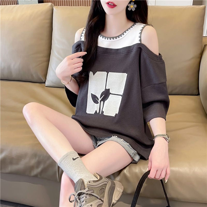好感度100% キュート ラウンドネック 半袖 Tシャツ ins-8628