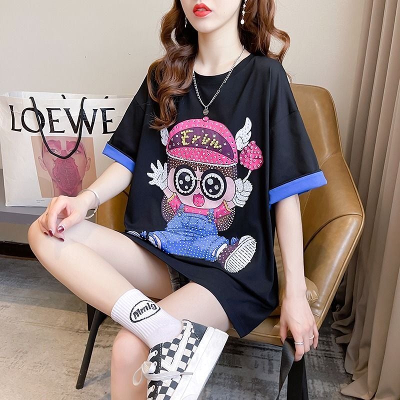 売り切れ必至 キュート スウィート ゆったり ダイヤモンド 半袖Tシャツins-8122