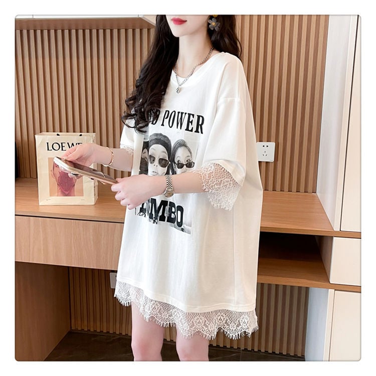 売り切れ必至 ファッション レース 切り替え ゆったり 半袖Tシャツins-8480