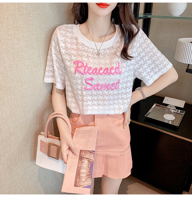 【半額!期間限定!!】大活躍 定番シンプル シフォン 刺繍 全3色 Tシャツ カットソー ins-8601