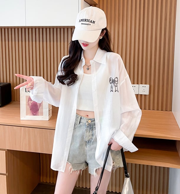 大好評 リボン付き Poloネック 紫外線対策 ブルゾン シャツ ins-8645