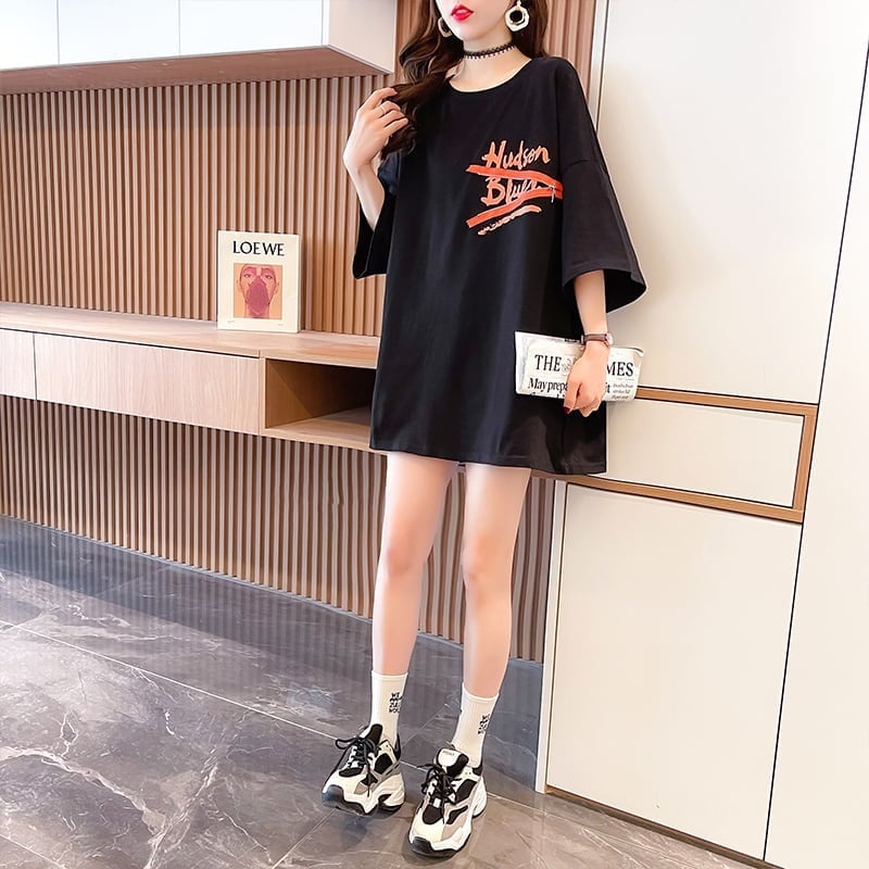 【人気商品再入荷!】 デザイン個性ゆったりミドル丈半袖Tシャツins-3036