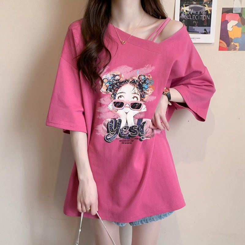 美人度アップ キュート カジュアル 全3色 半袖Tシャツ カットソー ins-8613