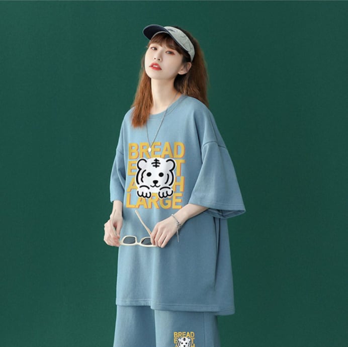 大人可愛い ルーズ 半袖Tシャツⅹパンツセット全5色 男女兼用ins-6555