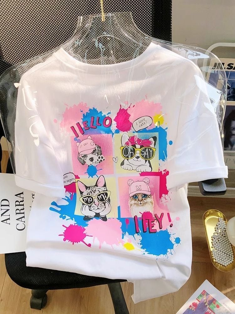 絶対欲しい 個性派 ゆったり 半袖Tシャツ ホワイト ins-4954