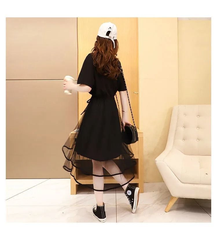 絶対欲しい  エレガント チュール 切り替え ワンピースins-8284