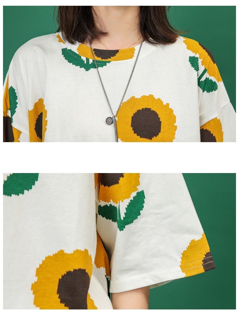 新商品 簡潔 カジュアル 花柄 半袖Tシャツⅹパンツセットins-8071