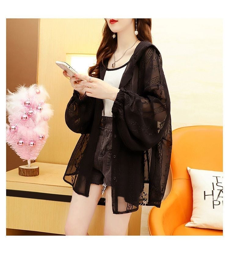 新商品 UVカット夏 長袖 薄手 透け感 日焼け止め ゆったり 全6色 シャツ ins-4993