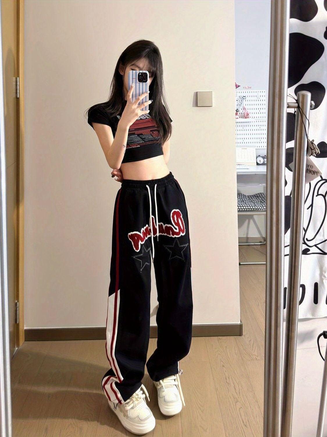 絶対欲しい アバンギャルド ストライプ 柄 切り替え 男女兼用 パンツ ins-4991