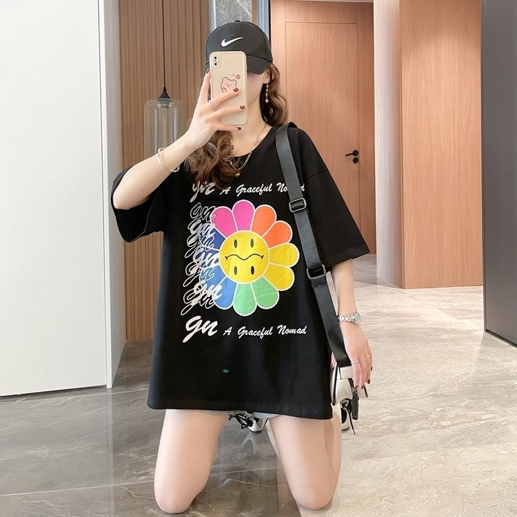 今季マストバイキュート プリント ゆったり 2色 半袖Tシャツins-8489