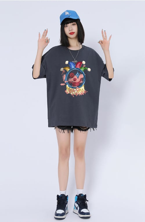 話題沸騰中 カジュアル ゆったり プリント 6色 半袖Tシャツins-8164