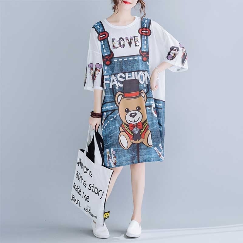 旅行Tシャツ レディース 夏 膝丈 プリント 大きいサイズ ゆったりさらっと涼しい ins-656