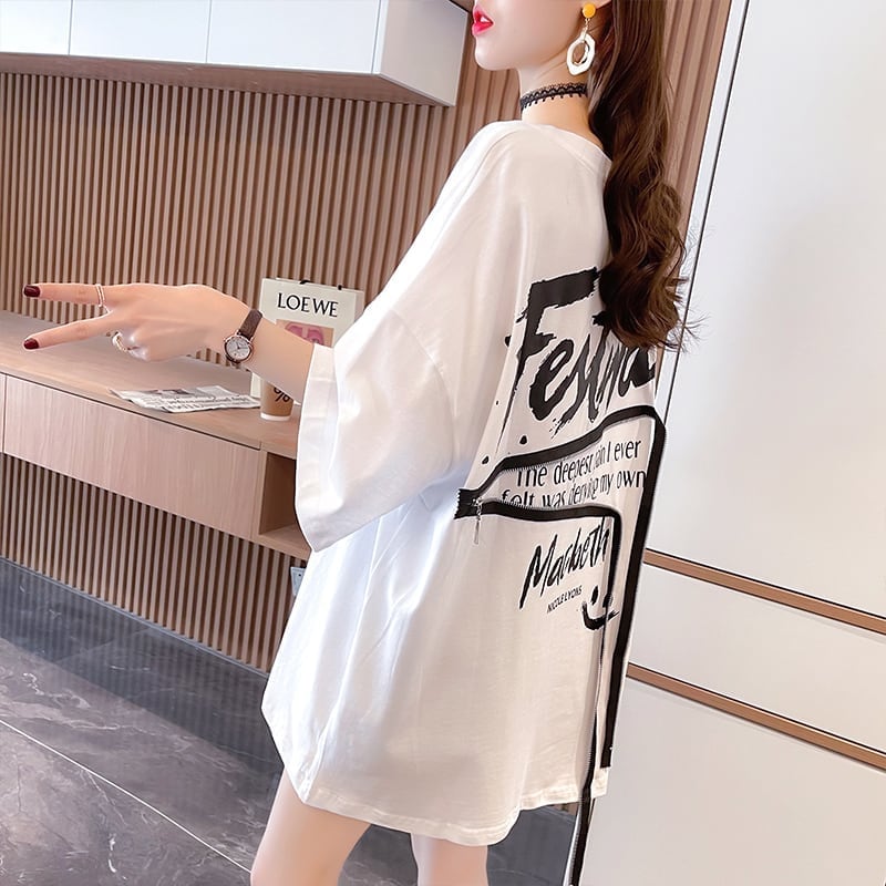 【人気商品再入荷!】 デザイン個性ゆったりミドル丈半袖Tシャツins-3036