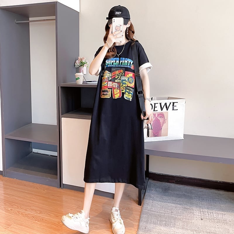 スタイリッシュ 一目惚れ プリント Tシャツ カットソー ワンピースins-3575