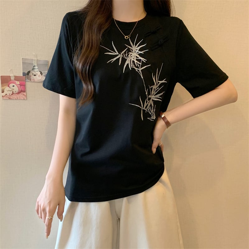 おすすめ カジュアル 海外トレンド モーダル 刺繍 半袖Tシャツins-8476
