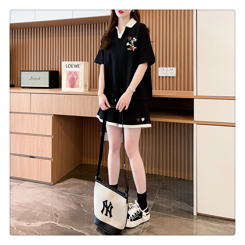 定番シンプル カジュアル 切り替え 半袖Tシャツⅹパンツセット全3色 ins-8267