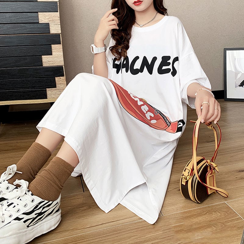 スタイリッシュ カジュアル プリント Tシャツ カットソー ワンピースins-8285