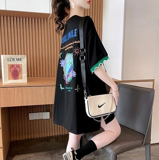 【半額!期間限定!!】デザインセンスニッチなミドル丈半袖Tシャツ新スタイルins-3007