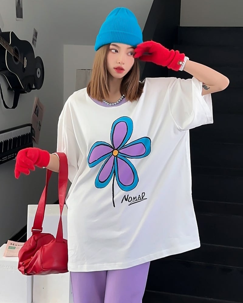 【新商品】大注目ビッグロゴ ゆったりトップス 半袖Tシャツ全3色ins-4917