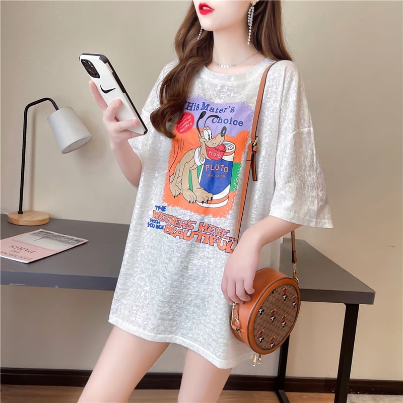 好感度UP レース 切り替え デザイン性のある半袖Tシャツins-8057