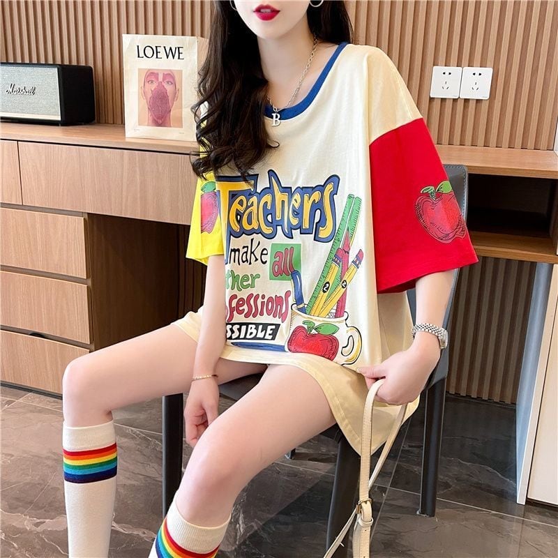 おすすめ 個性派 アルファベット プリントTシャツ ゆったり半袖ins-8090