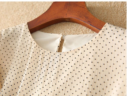 大好評 エレガント シフォン ドット柄 半袖ワンピースins-8419