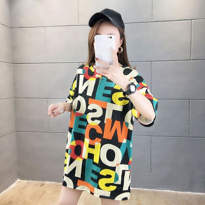 売り切れ必至 個性派 カラーマッチング プリント全2色 半袖Tシャツ カットソー ins-8556