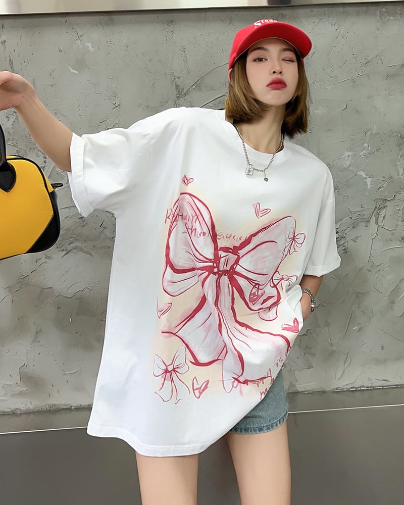 個性的なデザイン  ラウンドネック プリント 半袖 Tシャツ カットソーins-8273