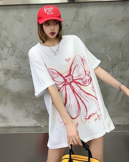 個性的なデザイン  ラウンドネック プリント 半袖 Tシャツ カットソーins-8273
