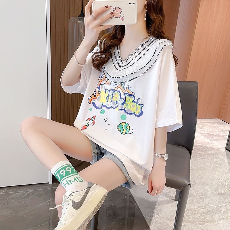 【半額！期間限定！！】オシャレ度満点 着心地抜群 キュート プリント 全3色 Tシャツ カットソーins-8536