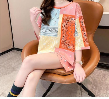 超人気商品 ラウンドネック 半袖 切り替え Tシャツ ワンピース ins-8637