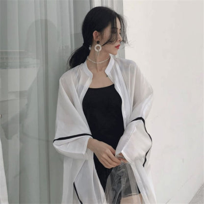 韓国系ゆったりUVカットロング丈薄手シャツins-1714