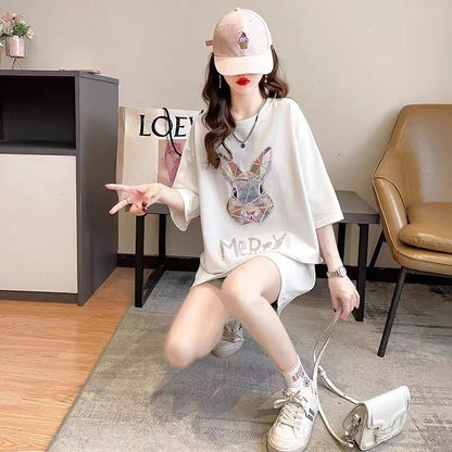 好感度UP 特別デザイン ビッグロゴ ロング Tシャツ 全2色 半袖 ワンピースins-4944