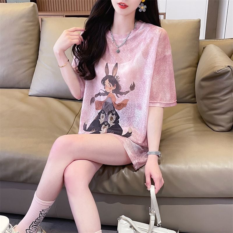 着回し力抜群 アバンギャルド 絞り染め プリント 3色選択 半袖Tシャツins-8575