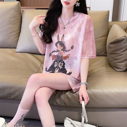 着回し力抜群 アバンギャルド 絞り染め プリント 3色選択 半袖Tシャツins-8575