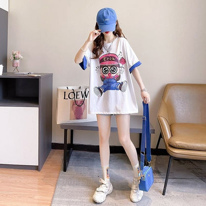 売り切れ必至 キュート スウィート ゆったり ダイヤモンド 半袖Tシャツins-8122