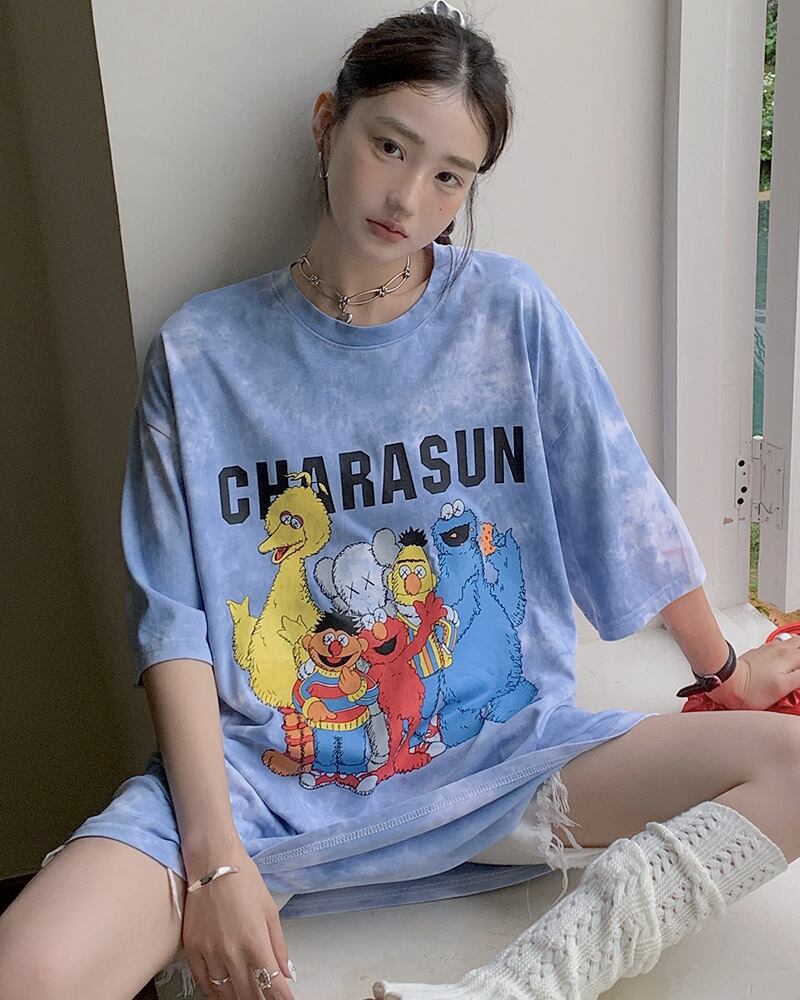 売り切れ必至  絞り染め プリント ビッグロゴ ゆったりトップス 半袖Tシャツ 全2色ins-8272