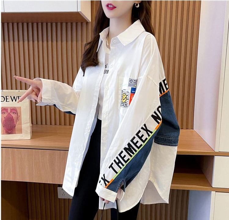 絶対流行 ファッション オシャレ度満点 切り替え シャツ ins-8075