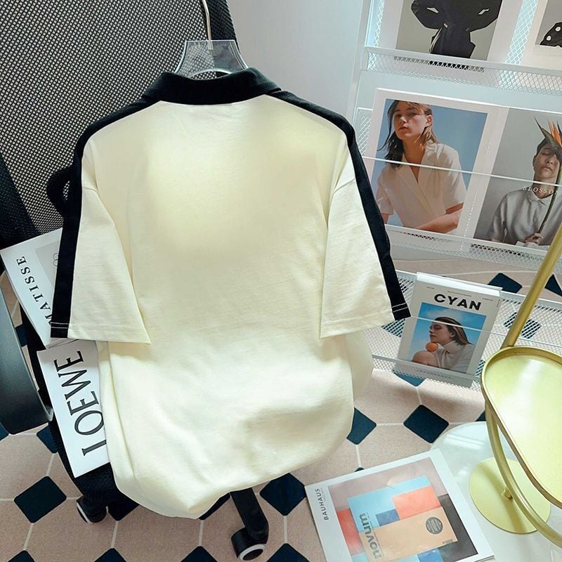 期間限定 カジュアル 切り替え プリント 半袖Tシャツ カットソーins-8221