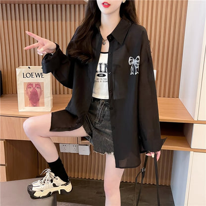 大好評 リボン付き Poloネック 紫外線対策 ブルゾン シャツ ins-8645