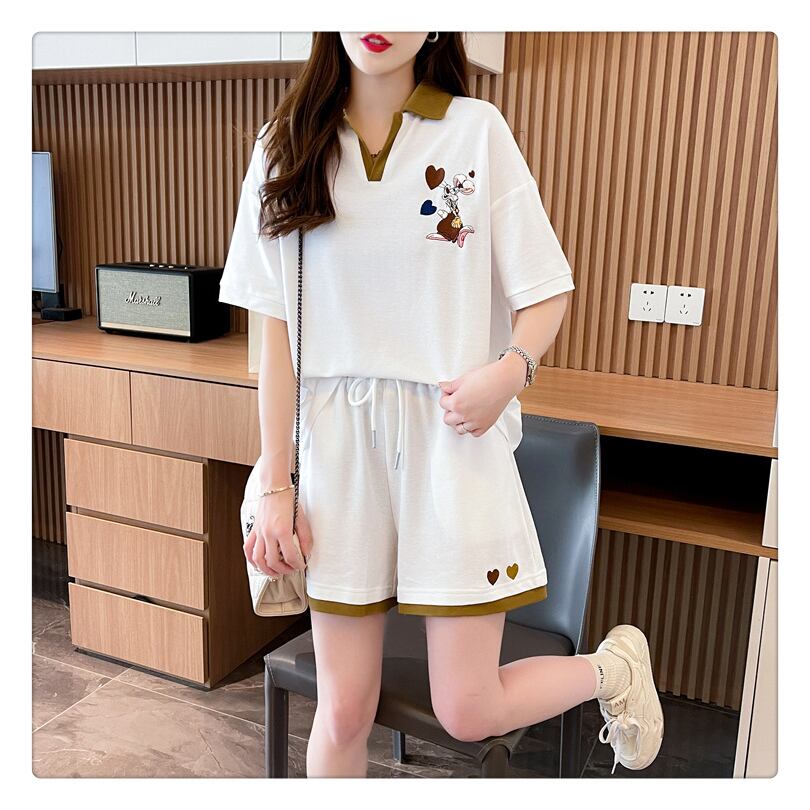 定番シンプル カジュアル  切り替え 半袖Ｔシャツⅹパンツセット全3色 ins-8267
