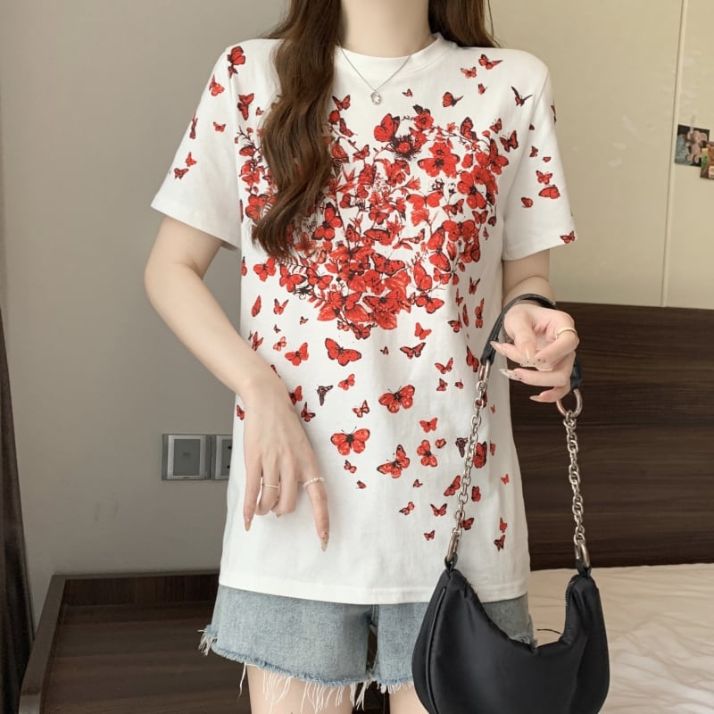 オシャレ度満点 着心地抜群 プリント半袖 Tシャツins-8211